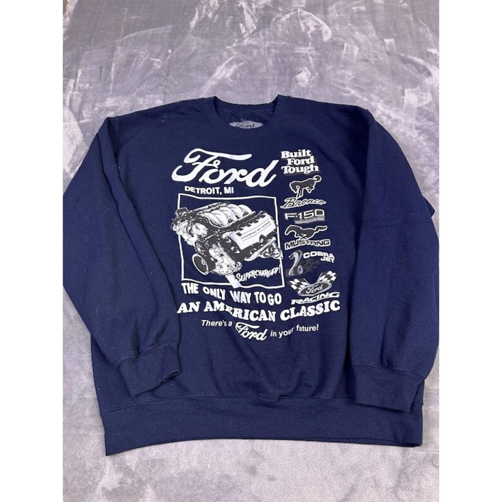 Ford Built Tough F-150 Mustang Bronco Cobra  Racing  Crewneck Sweatshirt in Navy
